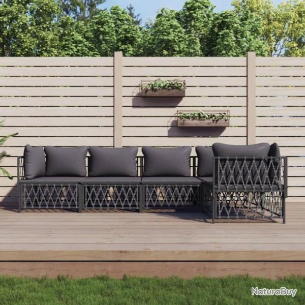 Salon de jardin avec coussins 5 pcs anthracite acier