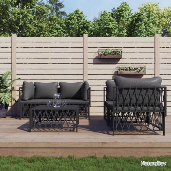 Salon de jardin avec coussins 5 pcs anthracite acier