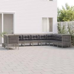 Salon de jardin 10 pcs avec coussins Gris Résine tressée