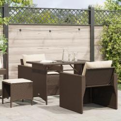 Salon de jardin 4 pcs avec coussins marron résine tressée