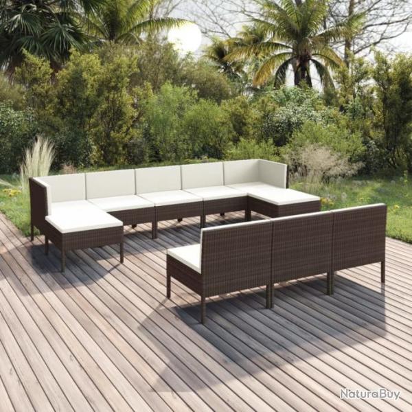 Salon de jardin 10 pcs avec coussins Rsine tresse Marron