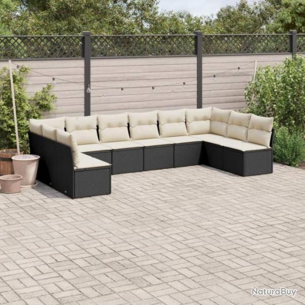 Salon de jardin 10 pcs avec coussins noir rsine tresse