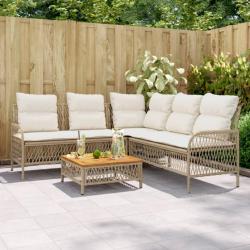 Salon de jardin avec coussins 2 pcs beige résine tressée