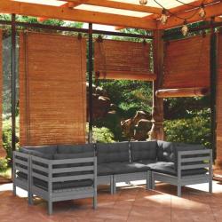 Salon de jardin 6 pcs avec coussins Gris Bois de pin