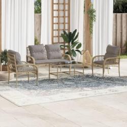 Salon de jardin avec coussins 4 pcs beige résine tressée