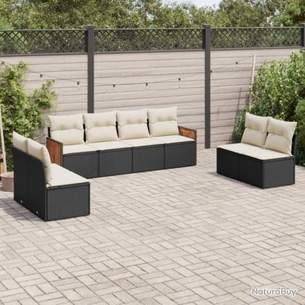 Salon de jardin 8 pcs avec coussins noir rsine tresse