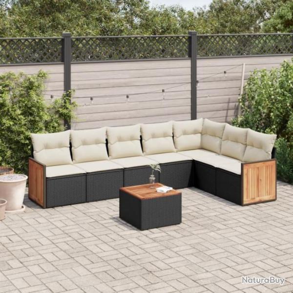 Salon de jardin 8 pcs avec coussins noir rsine tresse