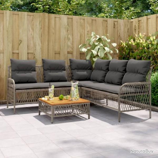 Salon de jardin 2 pcs avec coussins Gris Rsine tresse