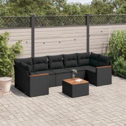 Salon de jardin 8 pcs avec coussins noir résine tressée