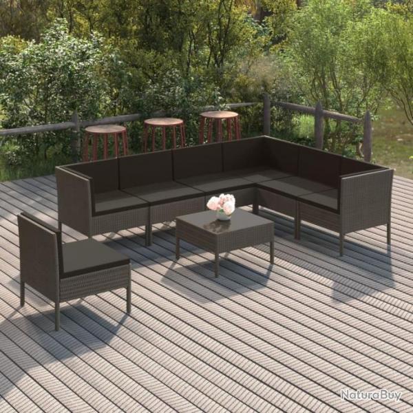 Salon de jardin 8 pcs avec coussins Rsine tresse Gris