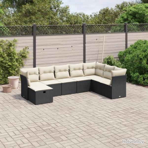 Salon de jardin 8 pcs avec coussins noir rsine tresse