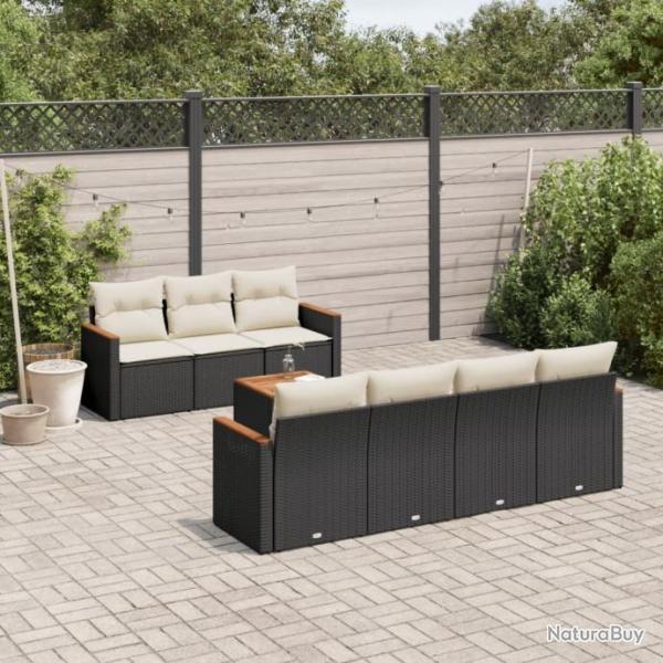 Salon de jardin 8 pcs avec coussins noir rsine tresse