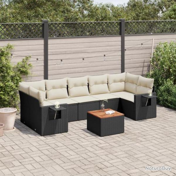 Salon de jardin 8 pcs avec coussins noir rsine tresse