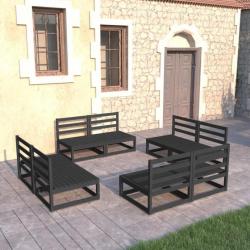 Salon de jardin 8 pcs noir bois de pin massif