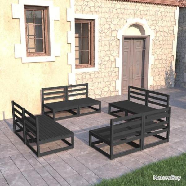 Salon de jardin 8 pcs noir bois de pin massif