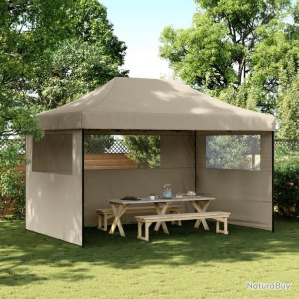 Tente de rception pliable escamotable 3 parois latrales taupe