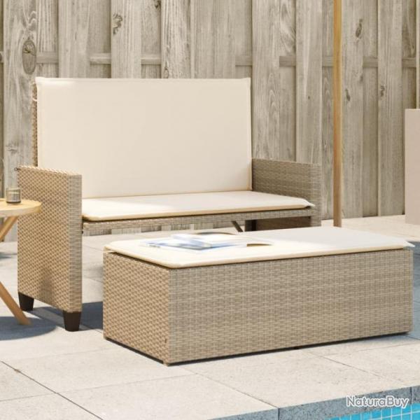 Banc de jardin et coussins et repose-pied beige rsine tresse