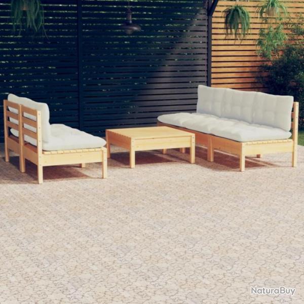 Salon de jardin 6 pcs avec coussins crme bois de pin