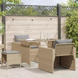 Salon de jardin avec coussins 4 pcs beige résine tressée