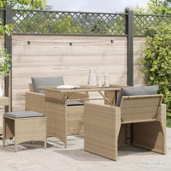 Salon de jardin avec coussins 4 pcs beige rsine tresse