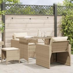 Salon de jardin avec coussins 4 pcs beige résine tressée