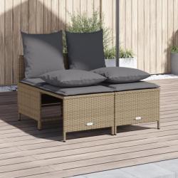 Salon de jardin avec coussins 4 pcs beige résine tressée