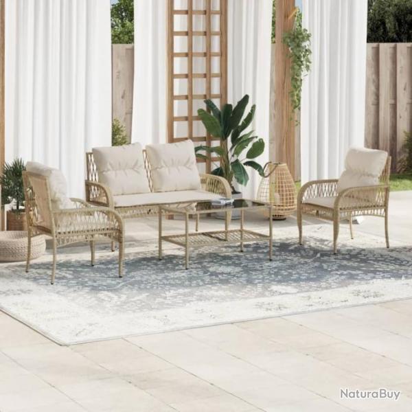 Salon de jardin avec coussins 4 pcs beige rsine tresse