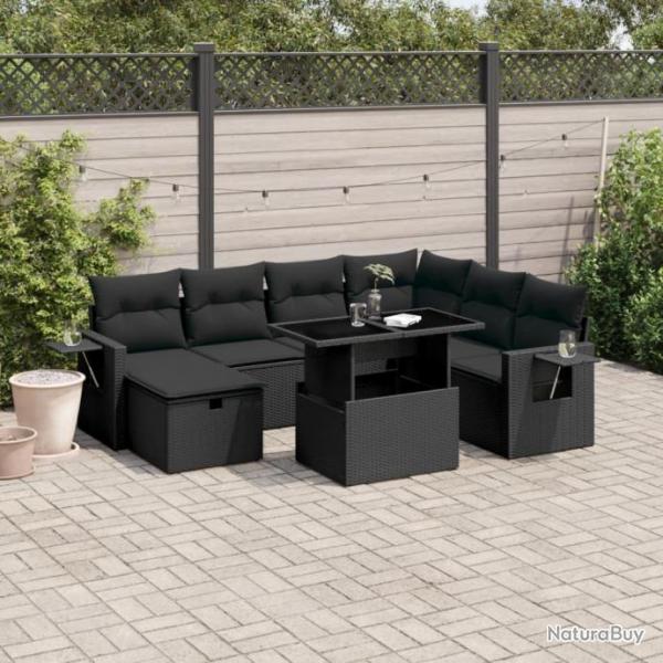 Salon de jardin 8 pcs avec coussins noir rsine tresse