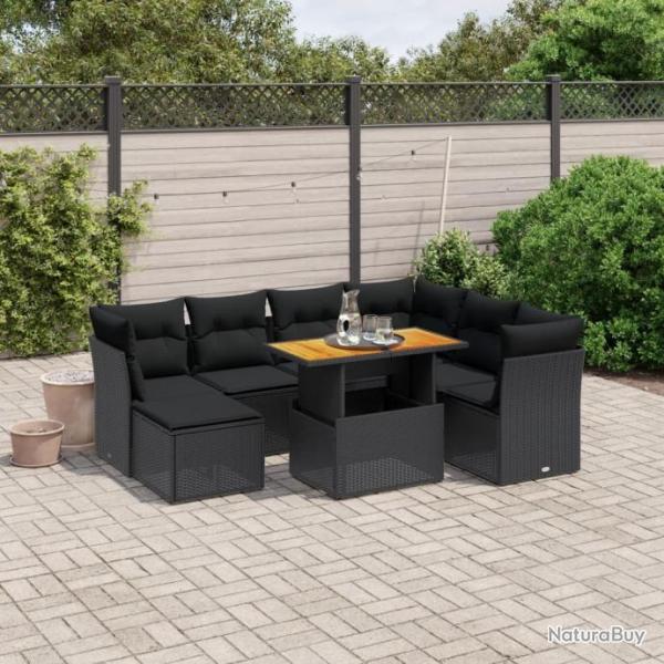 Salon de jardin 8 pcs avec coussins noir rsine tresse