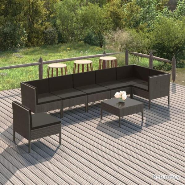 Salon de jardin 8 pcs avec coussins Rsine tresse Gris