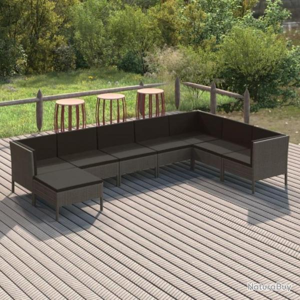 Salon de jardin 8 pcs avec coussins Rsine tresse Gris