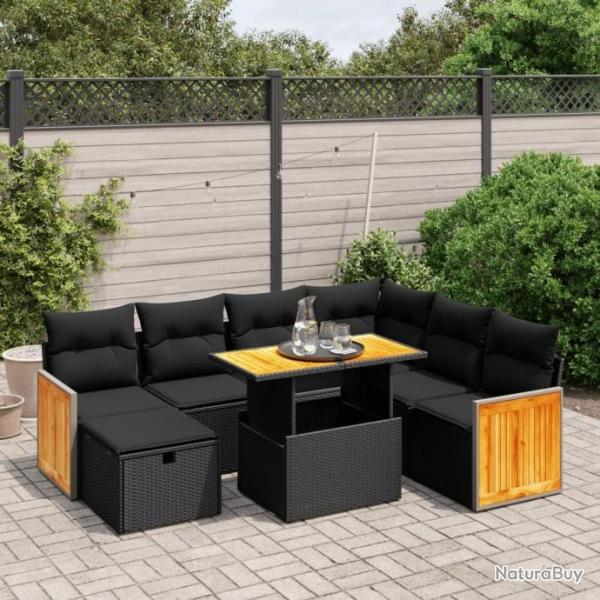 Salon de jardin 8 pcs avec coussins noir rsine tresse