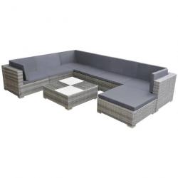 Salon de jardin 8 pcs avec coussins Résine tressée Gris