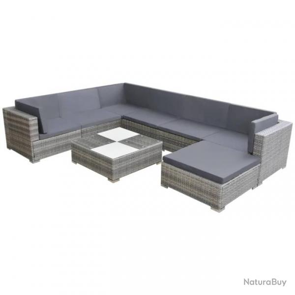 Salon de jardin 8 pcs avec coussins Rsine tresse Gris