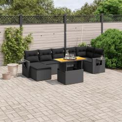 Salon de jardin 8 pcs avec coussins noir résine tressée