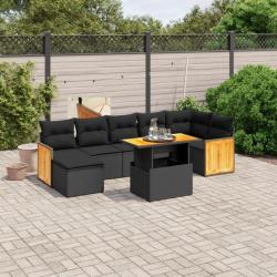 Salon de jardin 8 pcs avec coussins noir résine tressée