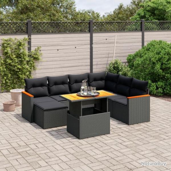 Salon de jardin 8 pcs avec coussins noir rsine tresse