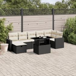 Salon de jardin 8 pcs avec coussins noir résine tressée