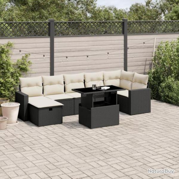 Salon de jardin 8 pcs avec coussins noir rsine tresse