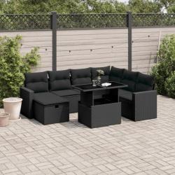 Salon de jardin 8 pcs avec coussins noir résine tressée