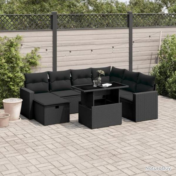 Salon de jardin 8 pcs avec coussins noir rsine tresse