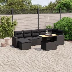 Salon de jardin 8 pcs avec coussins noir résine tressée