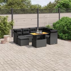 Salon de jardin 8 pcs avec coussins noir résine tressée