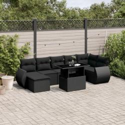 Salon de jardin 8 pcs avec coussins noir résine tressée