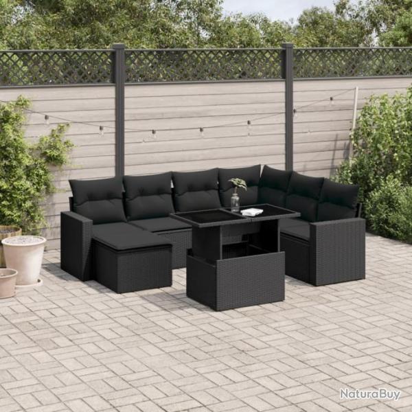 Salon de jardin 8 pcs avec coussins noir rsine tresse