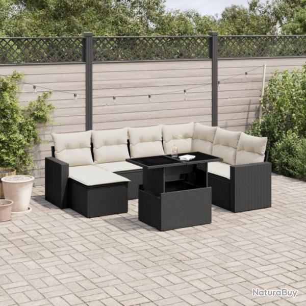 Salon de jardin 8 pcs avec coussins noir rsine tresse