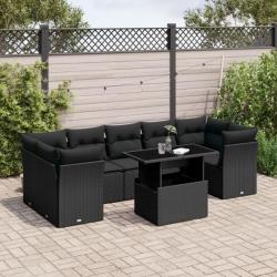 Salon de jardin 8 pcs avec coussins noir résine tressée