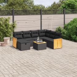 Salon de jardin 8 pcs avec coussins noir résine tressée