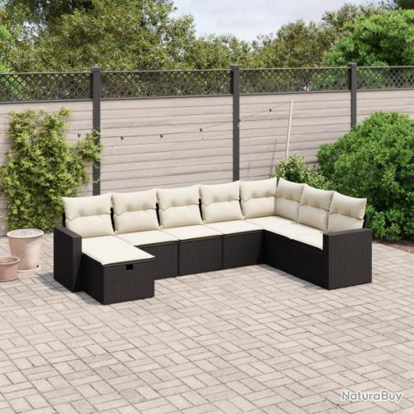 Salon de jardin 8 pcs avec coussins noir rsine tresse