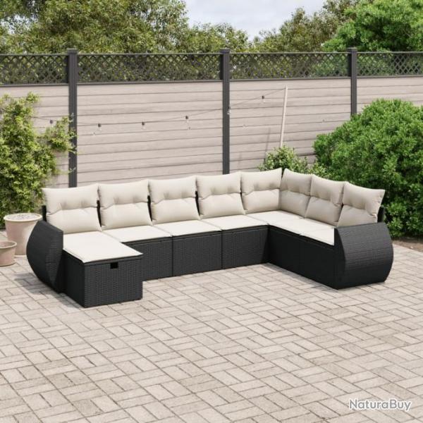 Salon de jardin 8 pcs avec coussins noir rsine tresse